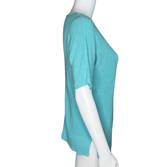 Talbots Sweater Womens Small Blue Short Sleeve Lightweight Knit Basic Minimalist - Picture 2 of 7